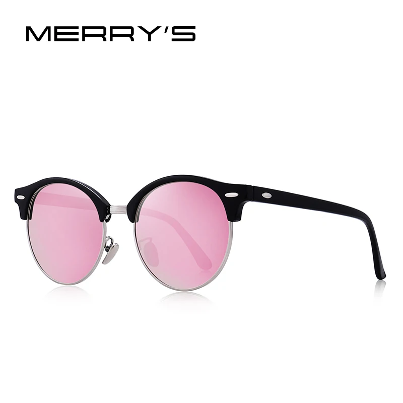 MERRYS DESIGN Men Women Classic Retro Rivet Polarized Sunglasses Unisex Glasses Fashion Male Eyewear UV400 Protection S8054N - Lenses Color: C02 Silver Pink