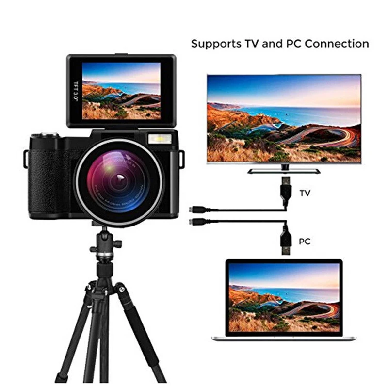 Профессиональный 3,0 дюймовый дисплей 4X Zoom Full HD 24MP 1080P Цифровая камера видеокамера DVR рекордер поддержка SD карты