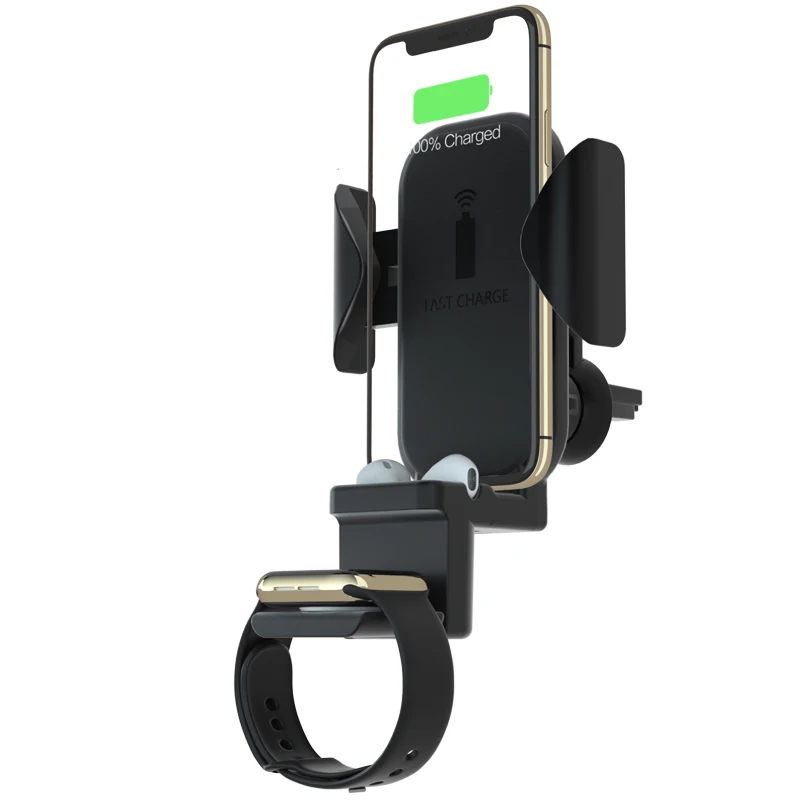 

3 in 1 Qi Wireless Charger Fast Wireless Charging for iPhone XS Samsung For Apple Watch 4 3 2 1 Airpods Car Mount Phone Holder