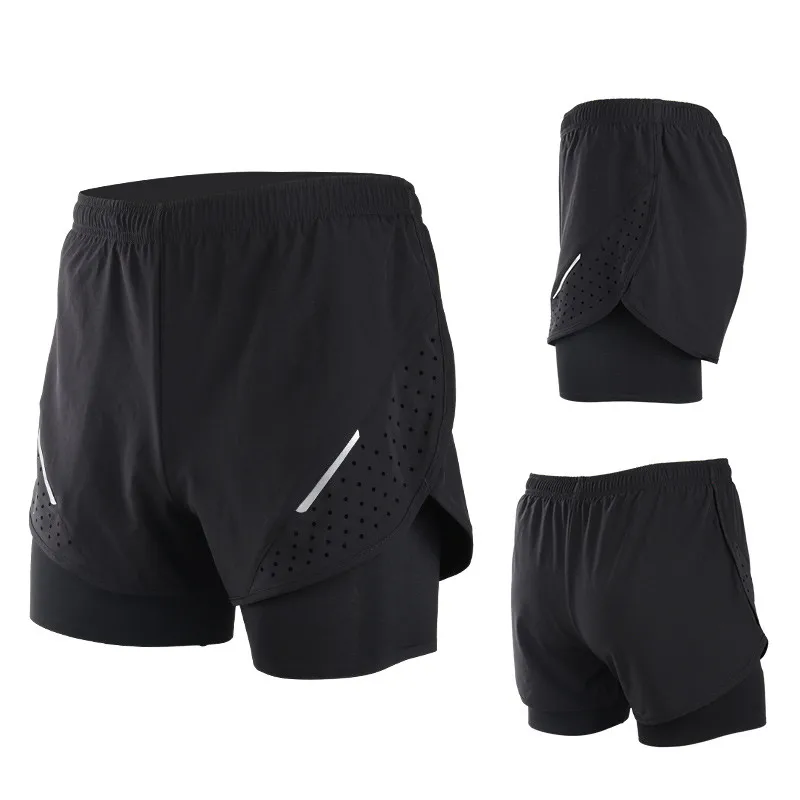 Спортивные мужские шорты 2 в 1 для бега, компрессионные баскетбольные колготки для футбола, тренажерного зала, фитнеса, теннисные тренировочные шорты - Цвет: black