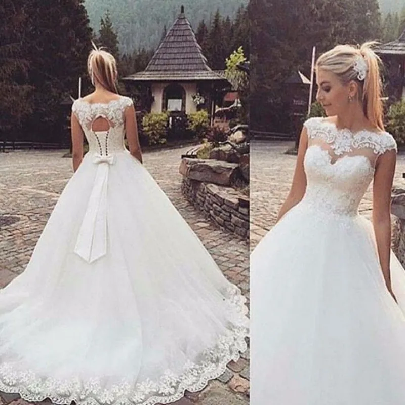 

2019 New Lace Robe De Mariage Wedding Dress Short Cap Sleeve Wedding Dresses Bohemian Vestido De Noiva
