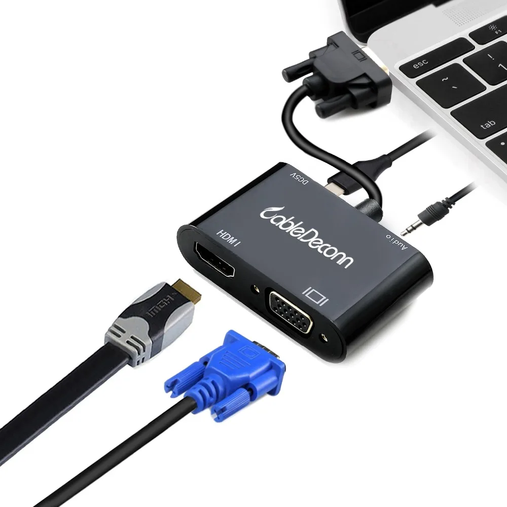 

CableDeconn VGA 15 Pin to VGA HDMI 2IN1 Adapter for Desktop Laptop VGA graphics card with Micro USB Power Cable and Audio 3.5mm