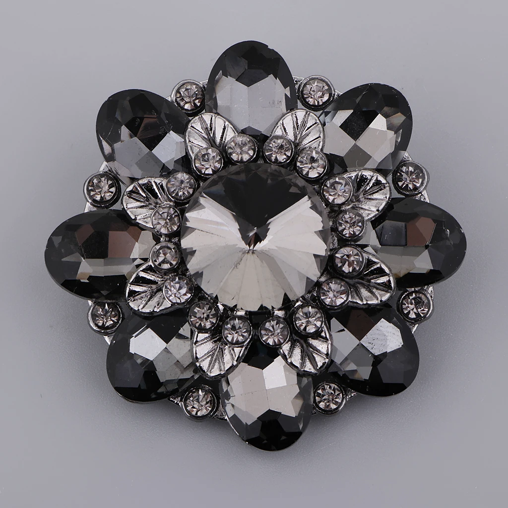 Flower Design Alloy Rhinestone Shank Button, 46mm, Wedding Dress Clothes Embellishments