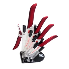 XYJ Marca 6 “5” 4 “3” + acrílico Titular Cuchillo de Cocina + Pelador de Mango Rojo de Calidad Superior De Cerámica Cuchillos Set de Accesorios Mejor Regalo