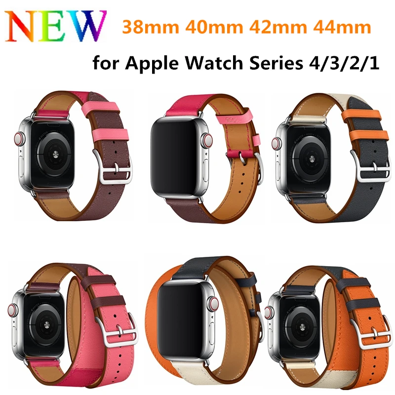 Новинка натуральная кожа двойной пряжкой ремешок для наручных часов Apple Watch