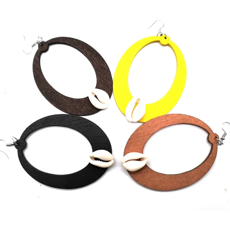 

Free Shipping! Oval Shell Wood Earrings can mixed 4 colors