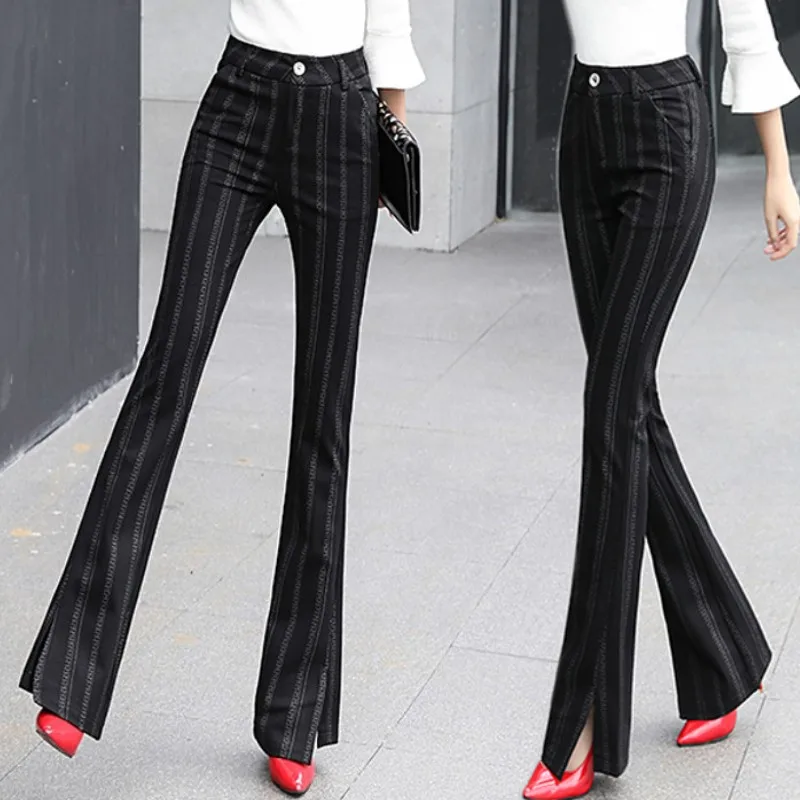 Automne Cloche Pantalon Verticales 2 Rayures Haute Bas Fendus Femelle Micro Taille 1 Minceur Mince Nouvelle Pantalons nxYRnIpTW
