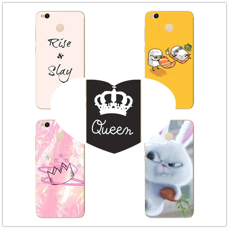 Case For Xiaomi Redmi 4X Note 4 4A 3 Covers Silicon TPU Colorful Pink crown rabbit Pattern Mi A1 Pro D140 |