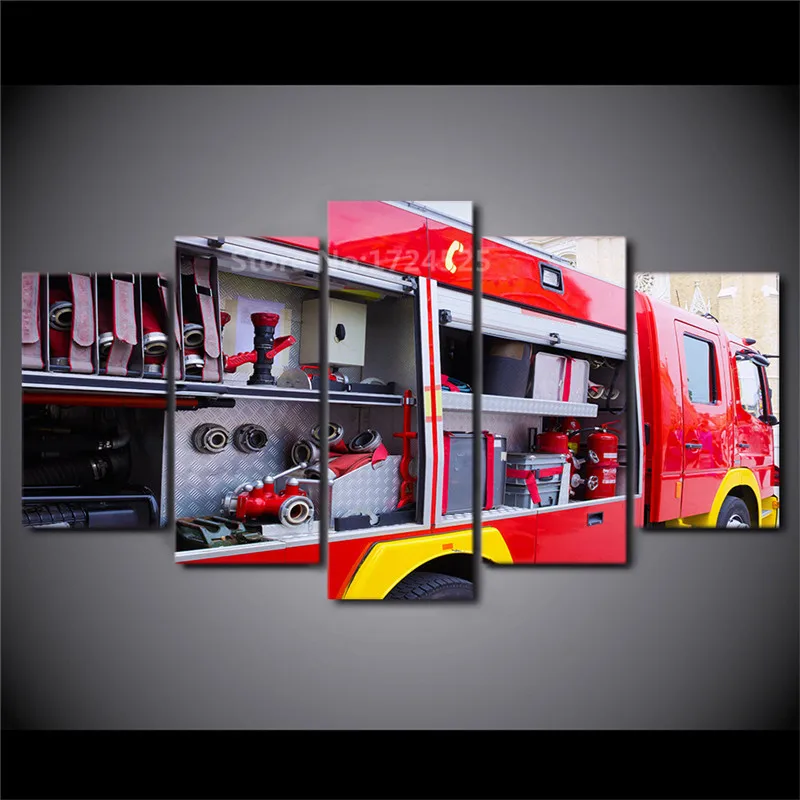 HD-Printed-5-Piece-Canvas-Art-Fire-Truck-Painting-Fire-Tools-Wall-Pictures-Decoration-Modular-Painting (1)