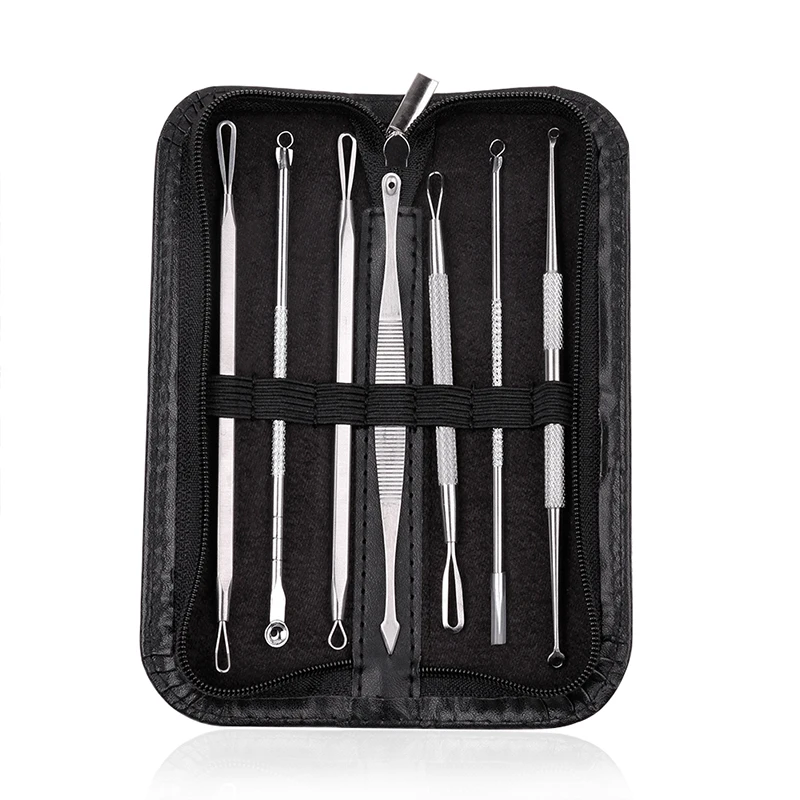Stainless Steel Silver Tool Blackhead Acne Needle Professional Antibacterial 7pcs Black Head Pimples Extractor Tool Skin