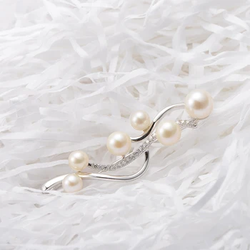 

gNpearl Wave Freshwater Pearls Brooch 925 Sterling Silver High grade natural Elegance pearl Brooch Sweater jewelry Trendy