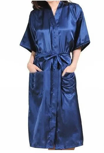 Модные Женские однотонные шелковые кимоно халат для подружек невесты свадебные вечерние ночные пижамы 5 цветов - Цвет: navy blue