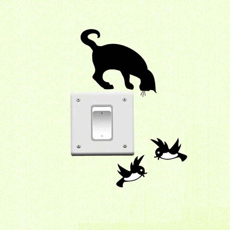 

Cute Cat Birds Wall Sticker PVC Removeable Waterproof Animals Socket Decals Wall Stickers for Kids Rooms Decoration