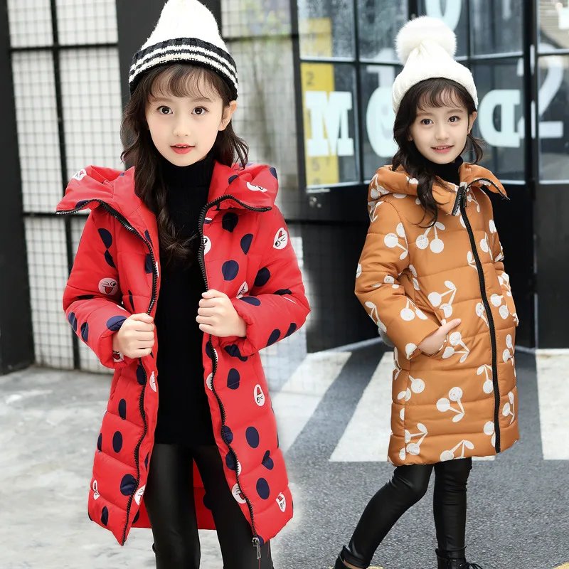Новинка; хлопковое пальто с рисунком для девочек; Длинная детская хлопковая куртка с капюшоном