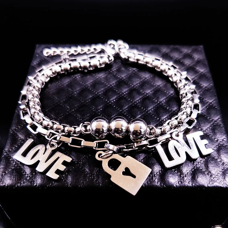 Замок любви браслет из нержавеющей стали женские двойные серебряные цветные браслеты и браслеты ювелирные изделия pulseras для женщин B61472
