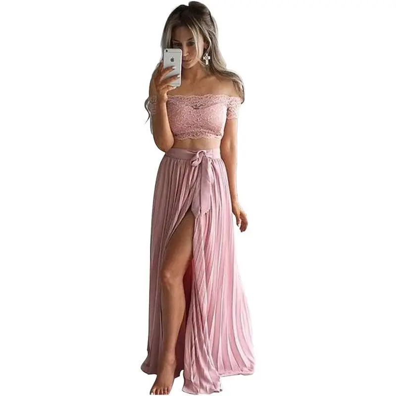 

Summer new women's 2019 sexy tube top solid color dress female lace skirt two-piece