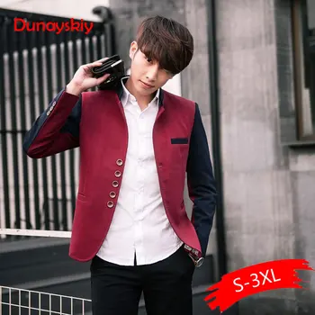 

Plus Size Blazer Men Chinese Collar Suit Mens Autumn Blazer Hommes Casual Jacket Fashion Patchwork Brand Clothing Veste Homme