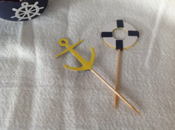 Nautical Theme Anchor Party Picks Nautical Wedding Cupcake Toppers