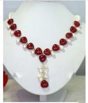 

Free Shipping *New white Freshwater pearl Red stone Heart-Shaped Jewelry necklaces