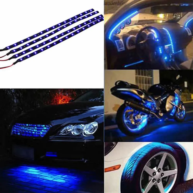 

4pcs/Set Blue LED Car Strip Light Dropship DC 12V 15 LED Super Bright IP67 Waterproof Durable Auto Vehicle Motor LED Light Strip