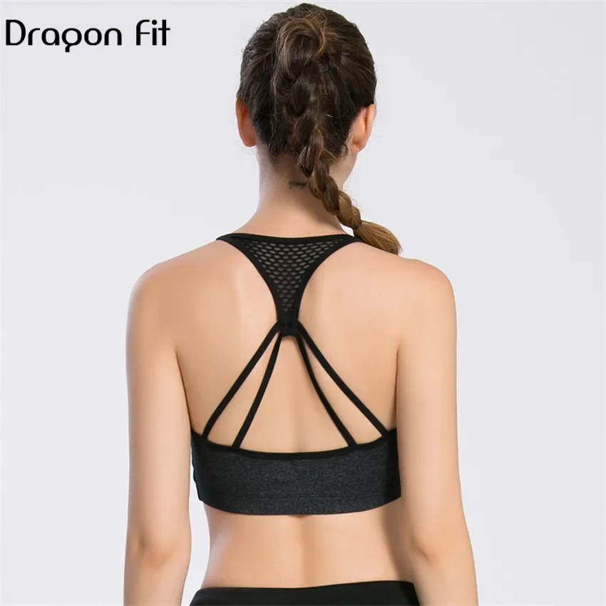 

Dragon Fit Black Back Mesh Patchwork Soft Yoga Bra Professiona Fitness Breathable Bra Push Up Running Quick Drying Sports Bra