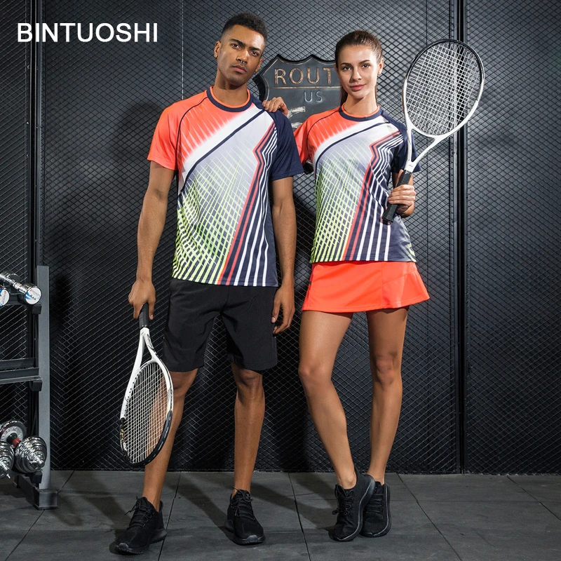 BINTUOSHI 2018 las nuevas mujeres camiseta de tenis corto hombres Badminton Tenis de Mesa Camisa + Pantalones cortos transpirable de secado rápido ropa de deporte