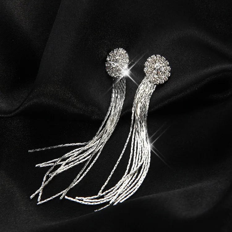 EK742 Korean Fashion Jewelry Personality Temperament Crystal Tassel Earrings Bridal Earrings For Women Long Earrings Oorbellen - Image 3