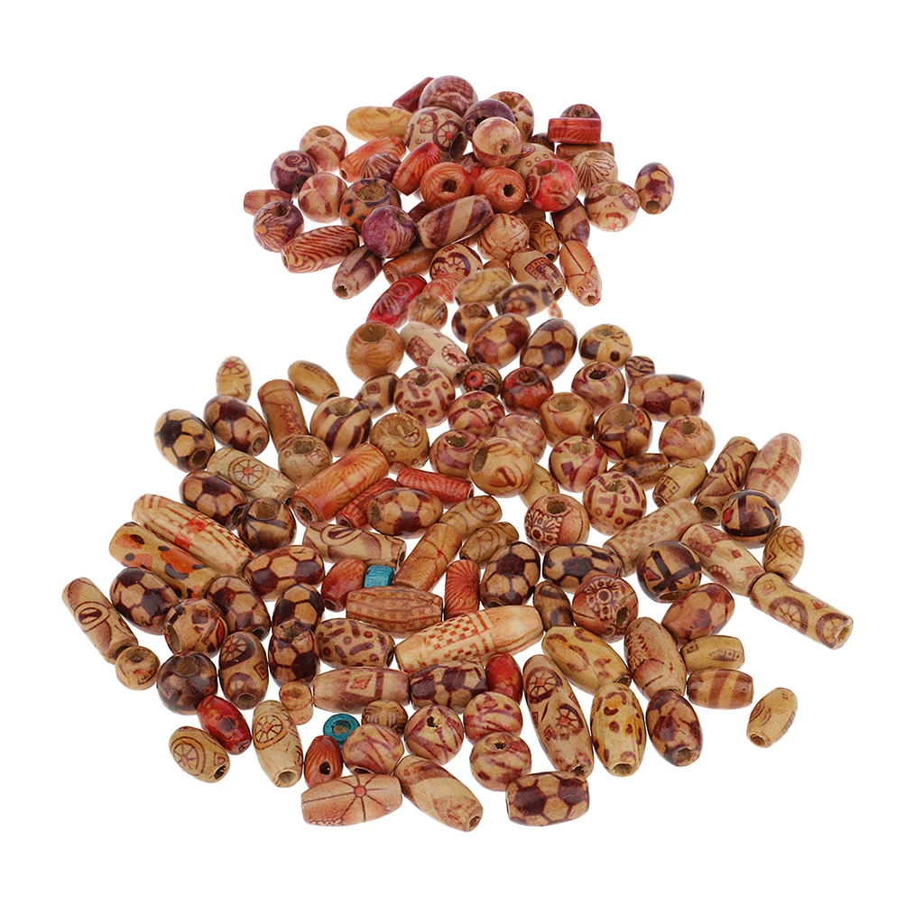 150pcs Mixed Printed Wood Beads Large Hole Beads DIY Jewelry Accessories Make Necklace Bracelet Macrame Craft Projects