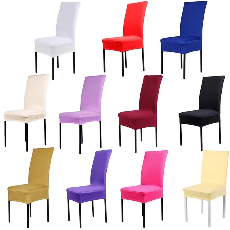 

Solid Color Chair Cover Spandex Stretch Elastic Slipcovers Chair Covers White For Dining Room Wedding Banquet Hotel Home Decor
