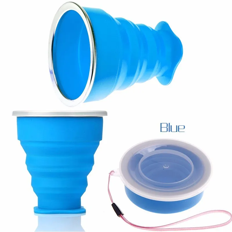 blue with rope 200 мл портативная силиконовая телескопическая складная чашка, уличная Выдвижная складная чашка для воды, для путешествий, кемпинга, кофе, чашка, зуб, жук - Цвет: blue with rope