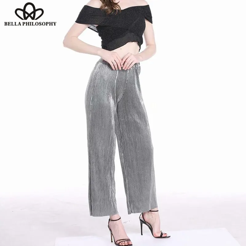 Wonder 2019 new  Spring Elastic Loose Long Pants Vintage High Waist Female Wide Leg Pants Casual Lady Street Wear Pants Bottoms
