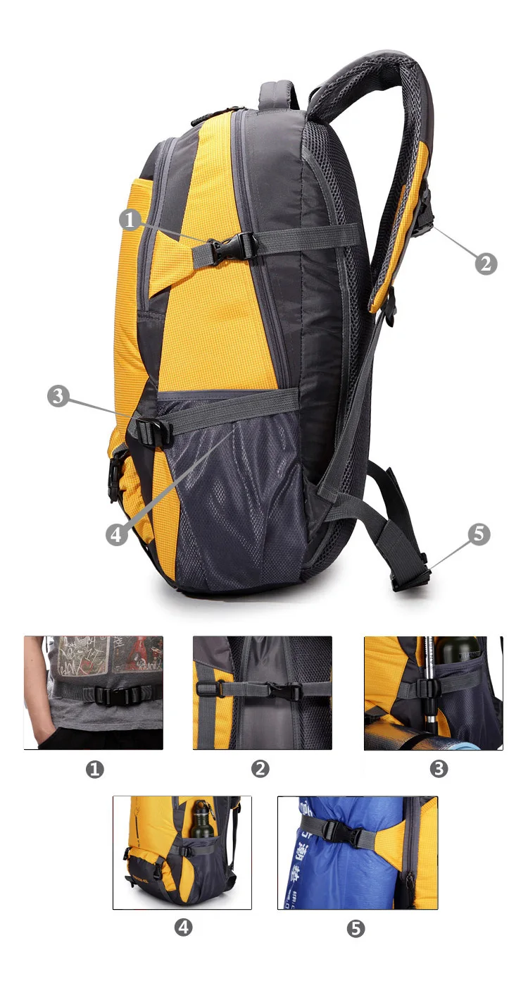 Excellent 45L Nylon Waterproof Climbing Bags Men Women Bicycle Travel Mountain Hiking Backpacks Ultralight Outdoor Camping Sports Bag 9