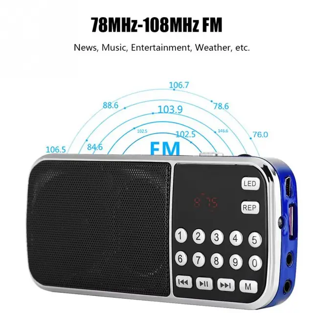Stereo FM Radio 78-108MHz Stereo FM Radio High Sensitivity Noise Cancelling Digital TF Card Radio – Blue