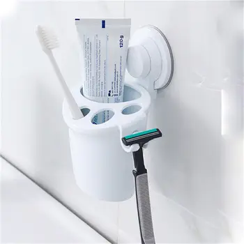 

Popular White Plastic Toothbrush Holder Suction Wall Type Bathroom Free Punching Wall Hanging Cup Holder Rack