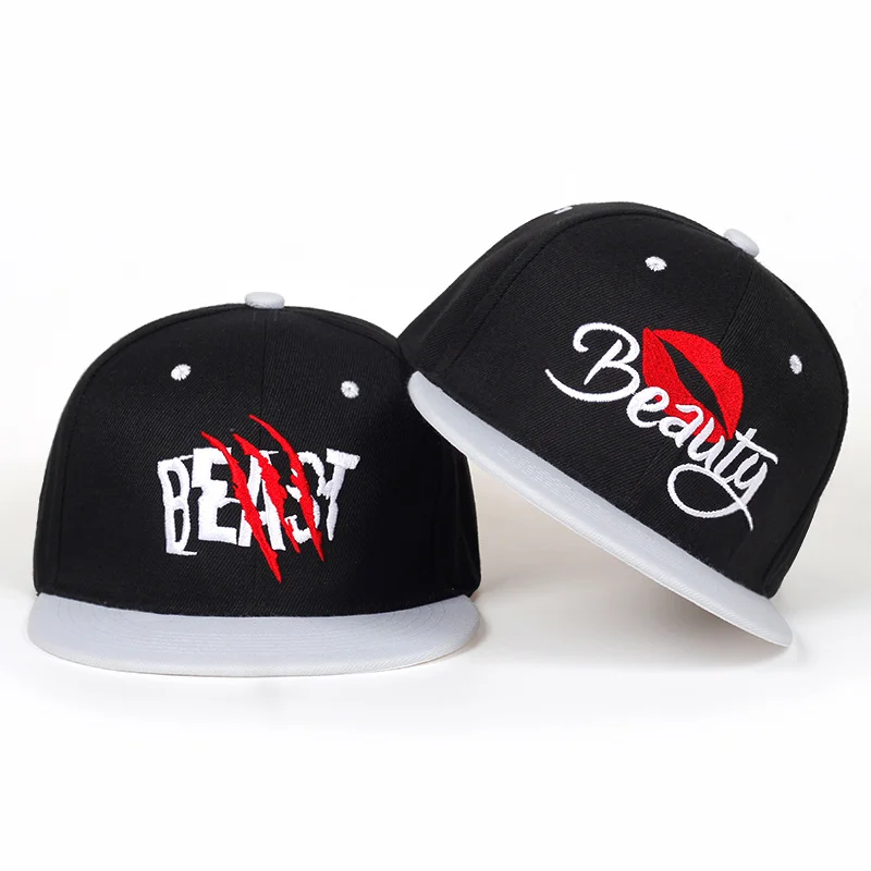 

new Beauty And Beast Baseball Cap Hip Hop Couples Caps Rose Embroidery Hat Flat Adjustable Hats Man Women Cotton Casual Caps