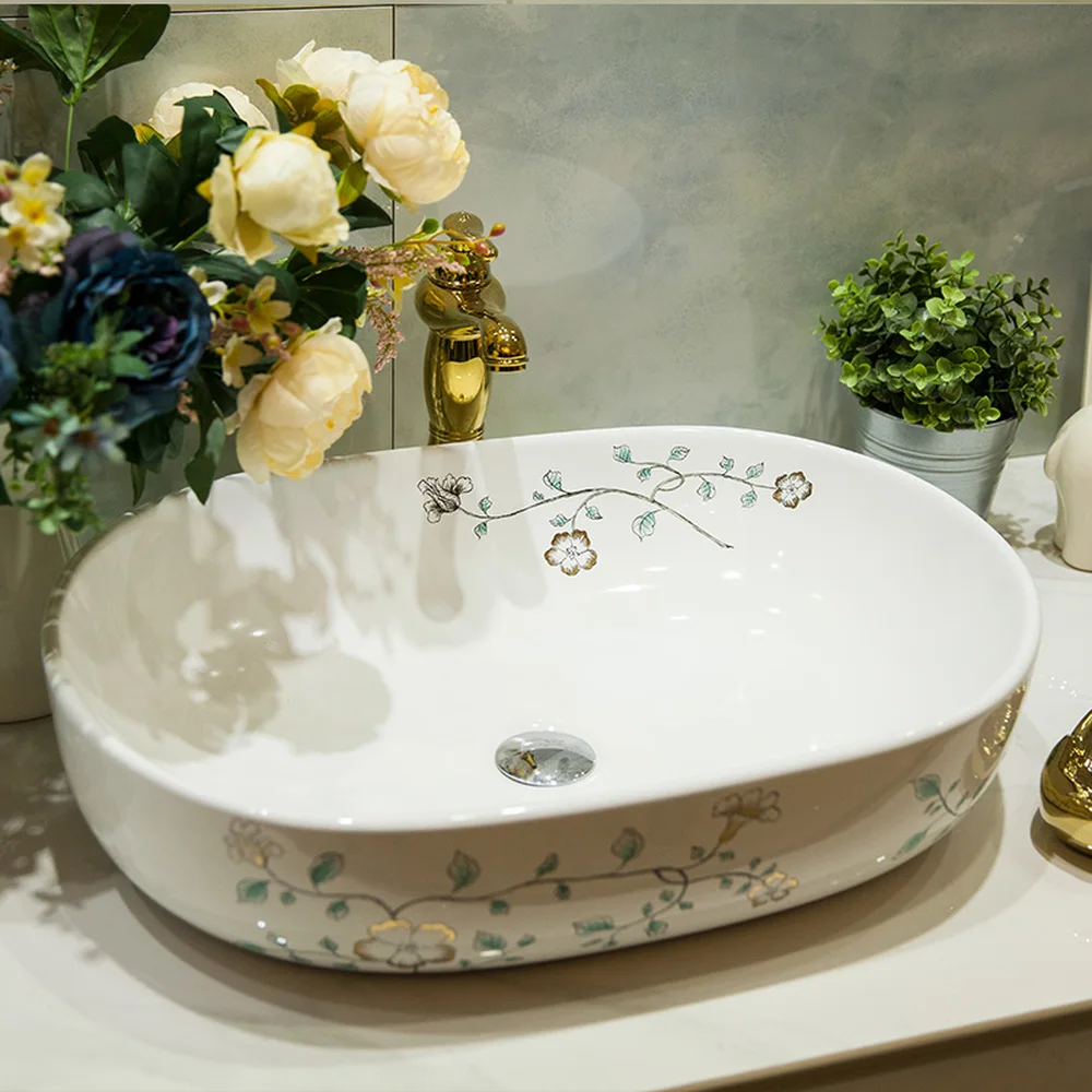 الحمام فوق مكافحة حوض السيراميك الحمام الغرور الحمام بالوعة حوض اليد رسمت الذهب السحلية LO6181056 الحمام فوق مكافحة حوض السيراميك الحمام الغرور الحمام بالوعة حوض اليد رسمت الذهب السحلية LO6181056