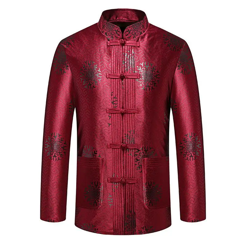 3XL 4XL Китайская горячая Распродажа восточные мужские классические красные куртки китайские традиционные пальто винтажные зимние толстые теплые мужские пиджаки - Цвет: Бургундия