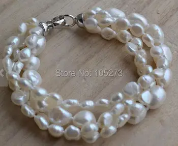 

New Arriver Pearl Bracelet Four Rows Baroque White Color Genuine Freshwater Pearl Bracelet Wedding Party Jewelry Free Shipping