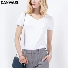 CANVAUS New Cotton White Black Slim Casual OL V-neck Short Sleeve Summer T-shirt For Women Tops K167A