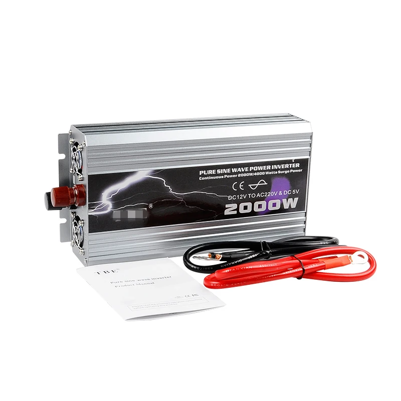 

2000W Pure Sine Wave Car Power Inverter DC 12V 24V to AC 220V/110V Converter with USB Peak Power 4000W for Solar/wind/gas Power