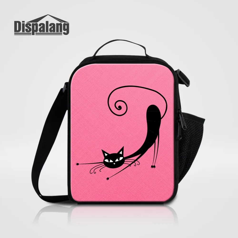 

Dispalang Pink Cat Pattern Lunch Bag Sack For Girls Small Canvas Lunchbox For School Thermal Insulated Portable Food Cooler Bags