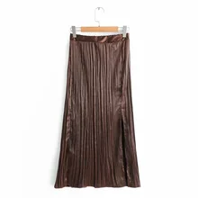 Весна, Новое поступление, Европейский и американский стиль, тонкая плиссированная юбка с разрезом сбоку, простая, Faldas Largas Elegantes