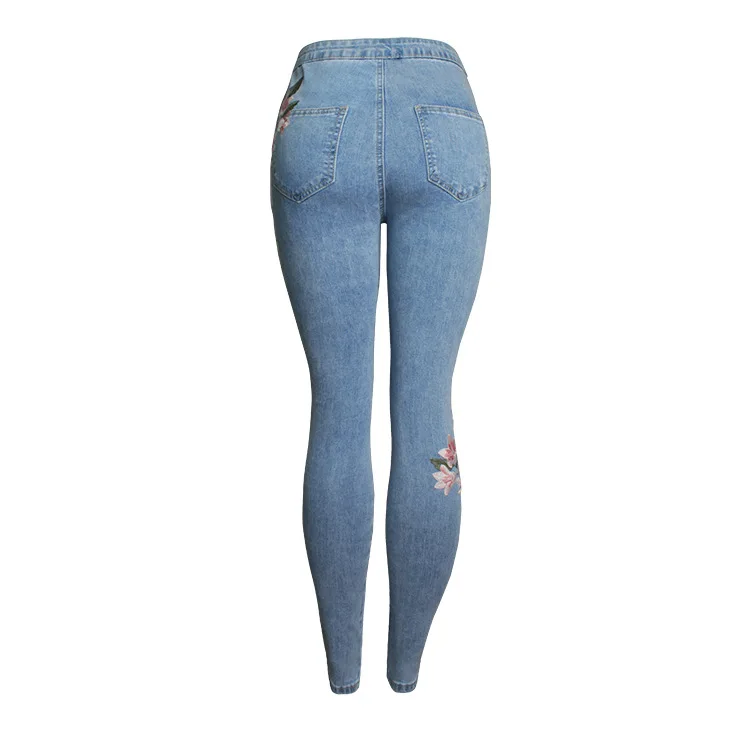 Europe and the United States 2018 spring new fashion embroidery Slim jeans female high waist thin hip embroidered pants (6)