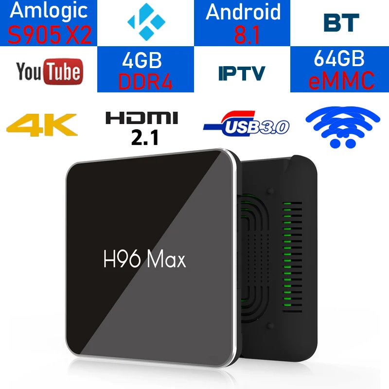 

H96Max Android 8.1 Amlogic S905X2 LPDDR4 Quad Core 4 gb 64 gb 2.4g e 5 ghz Wifi BT 1000 m H.265 4 k Set top box Smart TV BOX X96