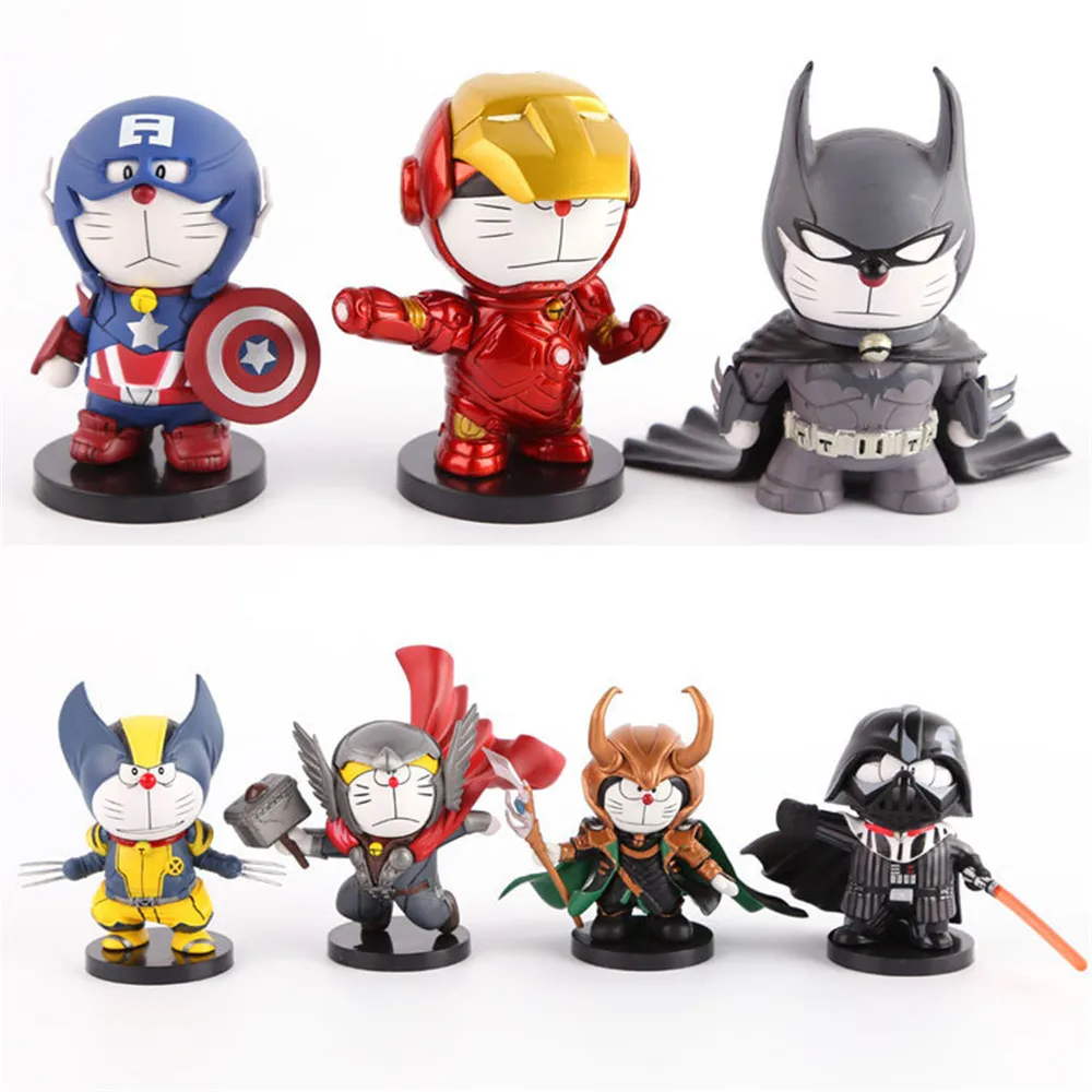 

Doraemon Robot Cat Action Figure Model COS US Captain Iron Man Batman Thor Loki Wolverine Funkos Pops Birthday Gift for Children