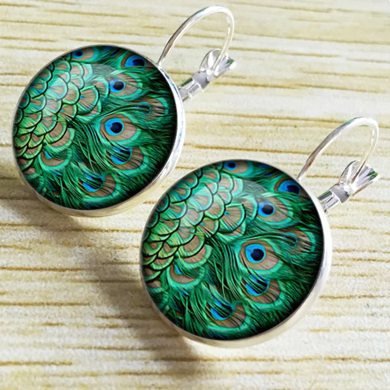 

Feather Earrings Peacock Earrings Ethnic Bohemian Glass Green Round Copper Silver Time Trendy Fashion Jewelry 2019 for Women