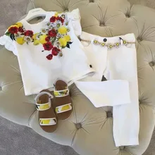 Летние брючки для девочек костюм с модным принтом легкий маленький костюм для отдыха на море с лимонным принтом