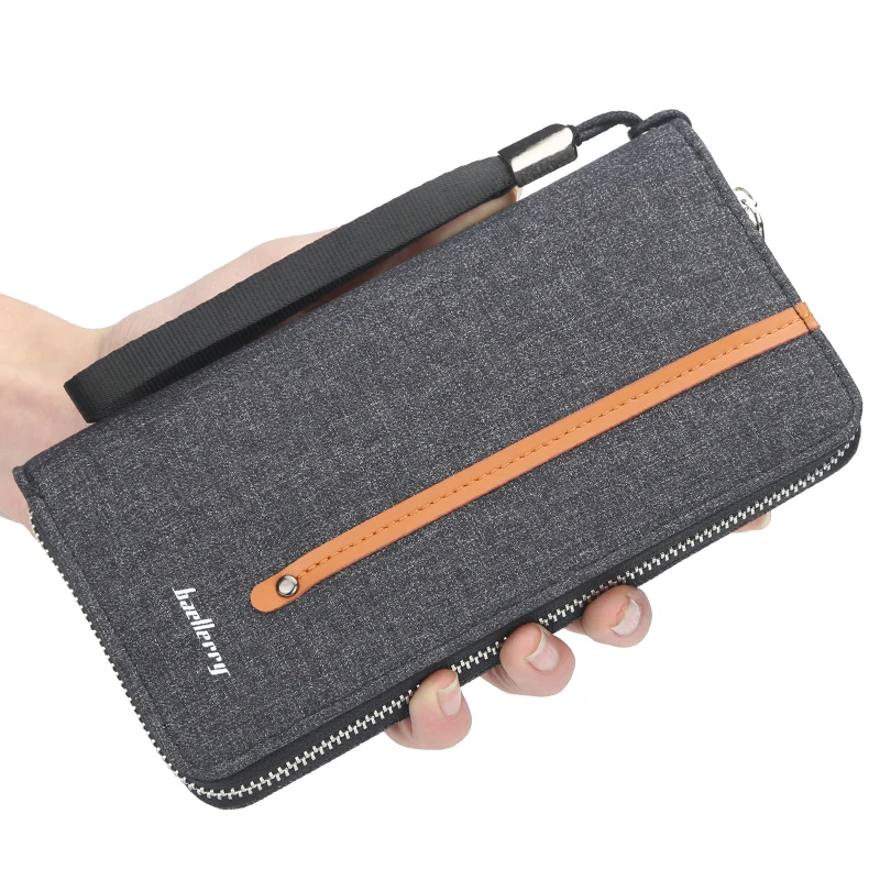 

Wholesale Baellerry Men Wallet Retro Canvas Clutch Bag Fashion Men Wallets Long Zipper Mobile Bag Male Purse Carteira Masculina