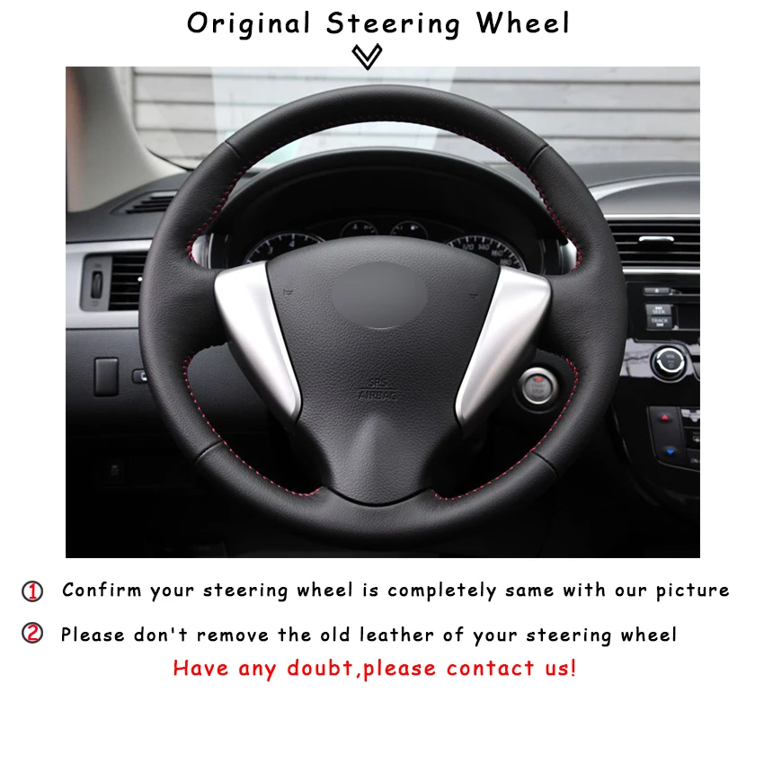 Черная синтетическая кожа для Nissan Tiida Sylphy Sentra Versa Note 2014 2017|car steering wheel cover|steering coverwheel