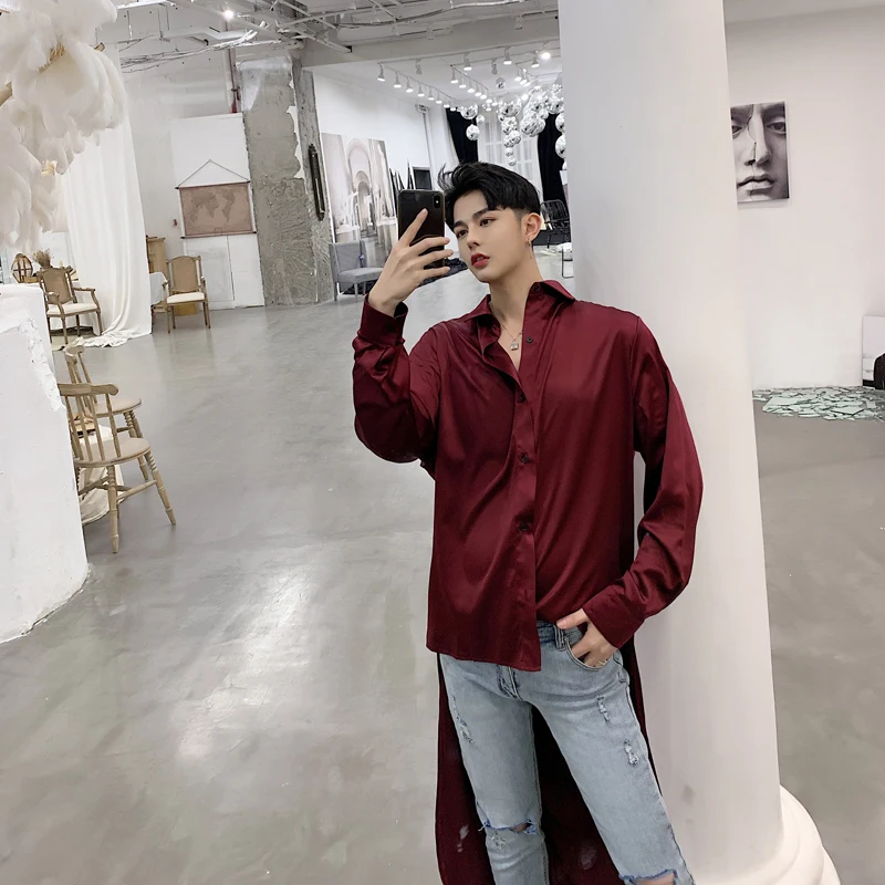 

MIXCUBIC 2019 spring summer England style unique Asymmetric length design shirts men casual loose Stitching shirts M-XXL